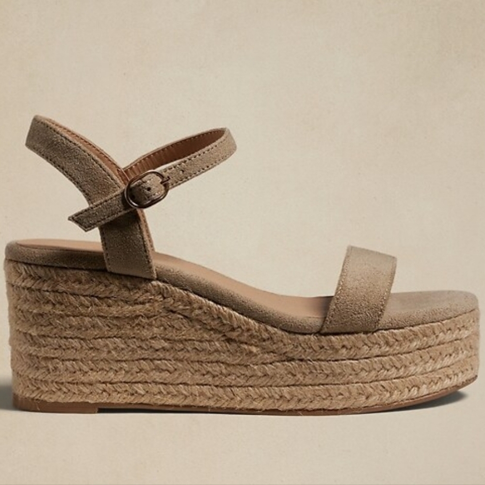 Women's Tan Espadrille Wedge Platform Strappy Sandal Sz 7